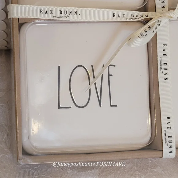 new!RAE DUNN white wedding engagement anniversary coaster 4 piece set sealed - Picture 8 of 12